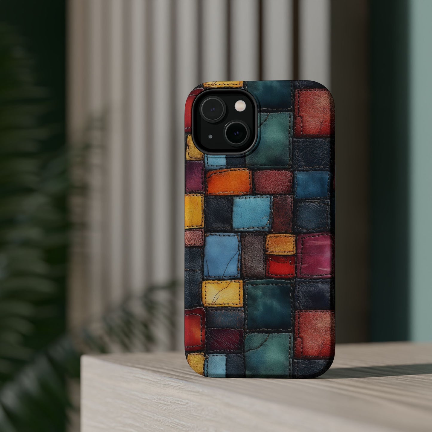 Coloerful Leather Patchwork MagSafe® Compatible Tough Case for iPhone