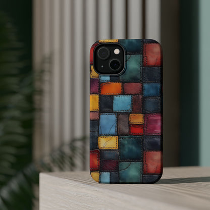 Coloerful Leather Patchwork MagSafe® Compatible Tough Case for iPhone