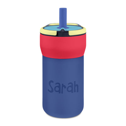 Personalized Kids 12oz Leakproof Straw Tumbler — Engraved Name Water Bottle