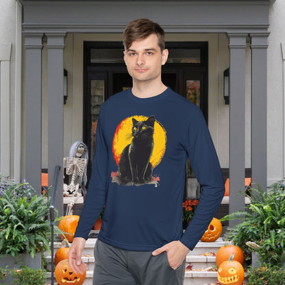 Black Cat Over Moon Adult Long Sleeve Tee