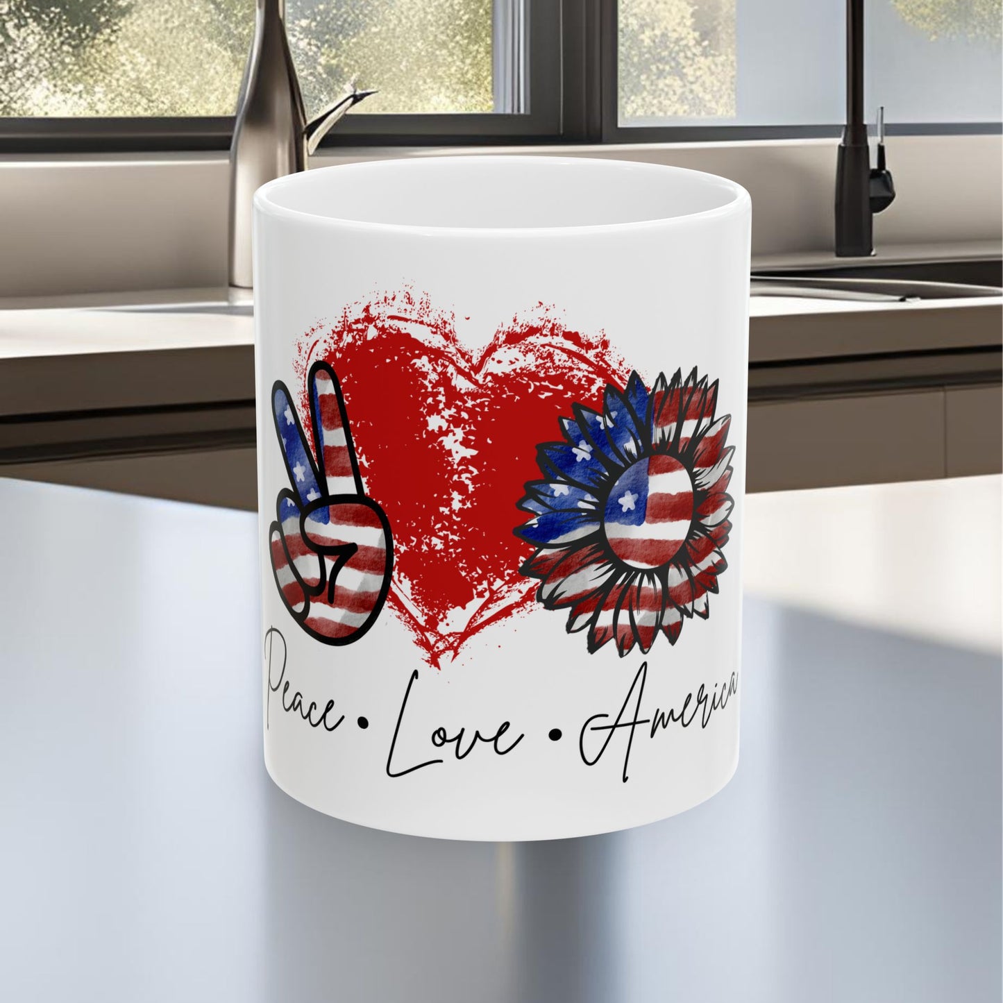 Peace Love America Ceramic Mug, (11oz, 15oz)