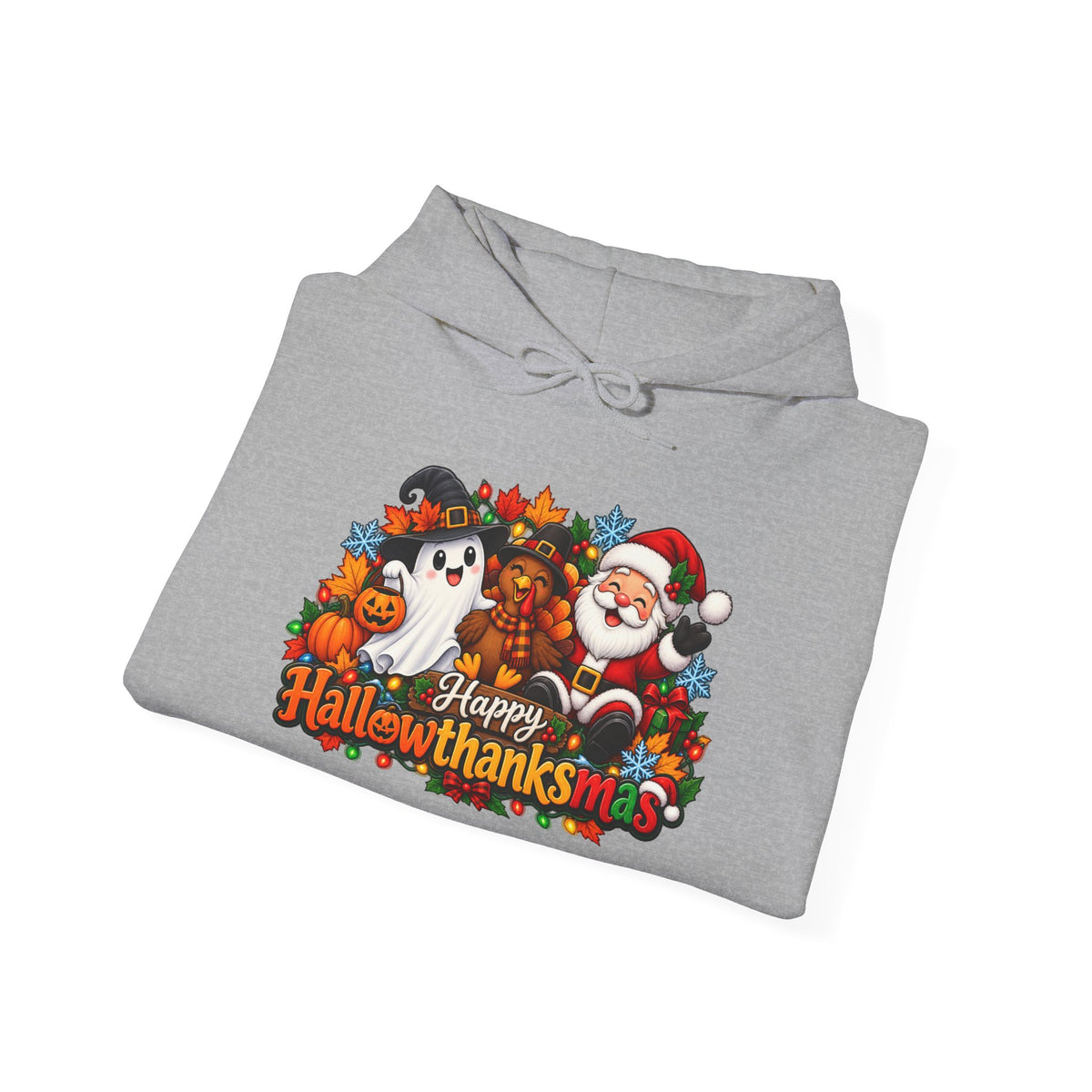 Happy Hallowthanksmas Shirt (Ghost/Turkey/Santa) Heavy Blend™ Adult Hoodie