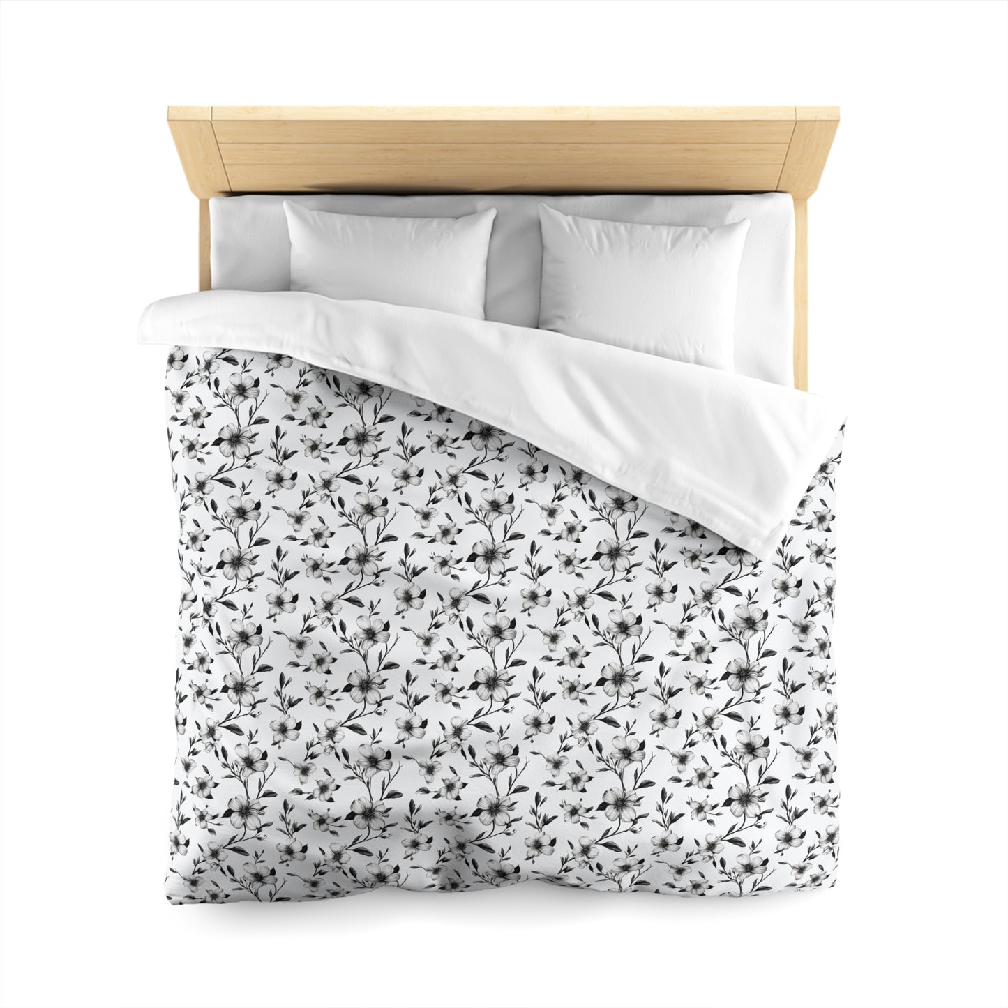 Black & White Five Petal Floral Duvet Bedding Set