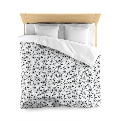 Black & White Five Petal Floral Duvet Bedding Set