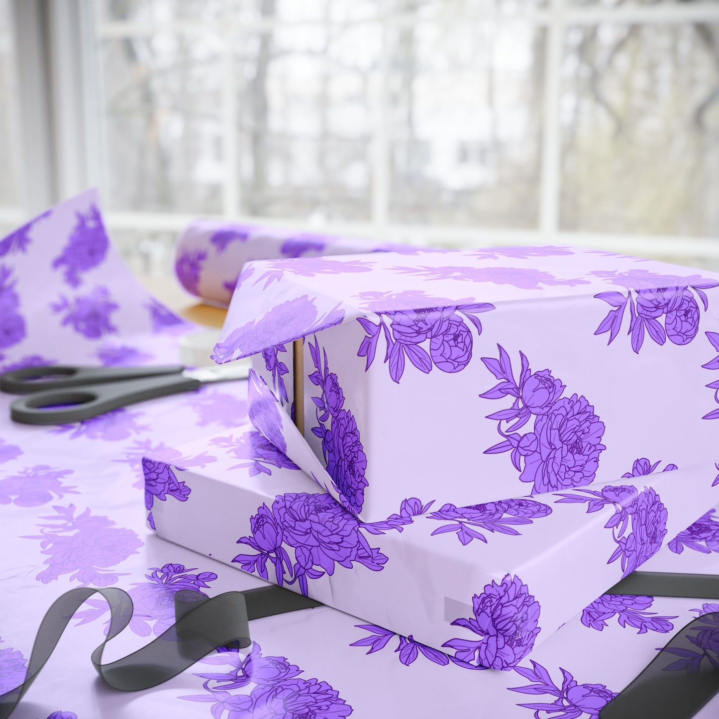 Royal Orchid Peonies Wrapping Paper