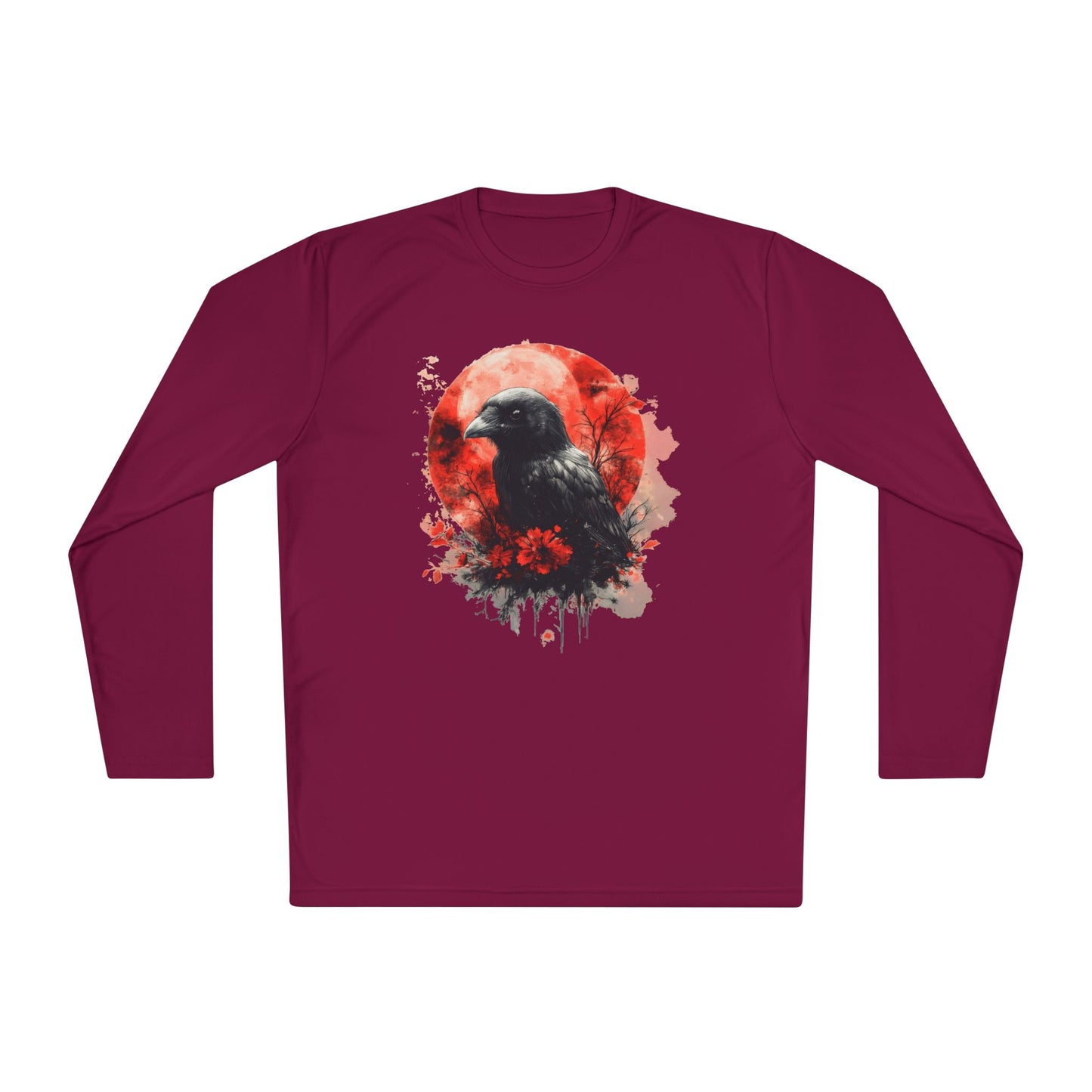 Creepy Raven with Full Moon Adult Long Sleeve Tee