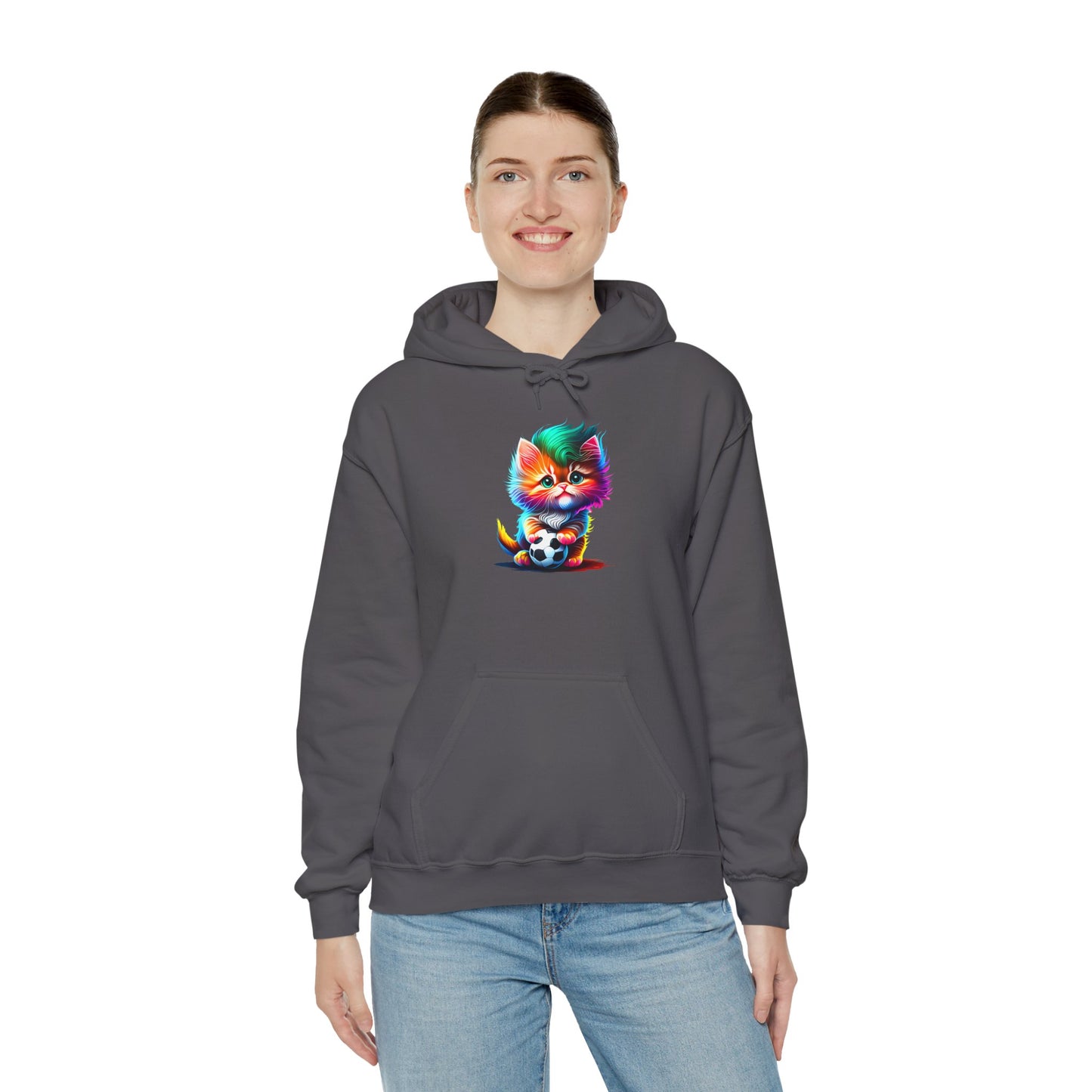 Cute Colorful Kitten w/Soccer Ball Heavy Blend™ Hooded Sweatshirt