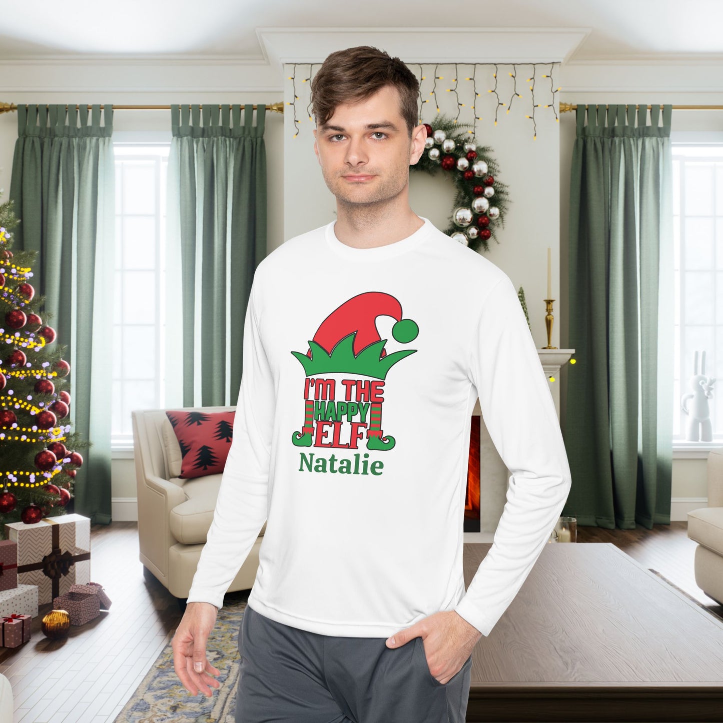 Personalized "I'm the Happy Elf" Adult Long Sleeve Tee