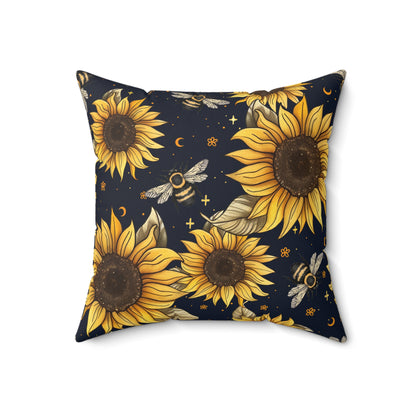 Sunflowers & Bees Throw Pillow