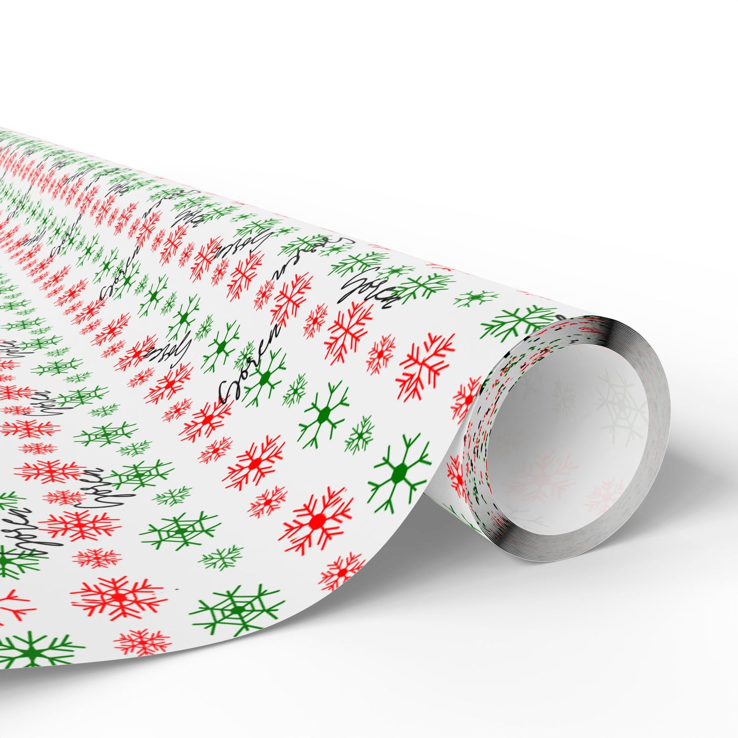Red & Green Snowflakes Custom Name Wrapping Paper (Soren)