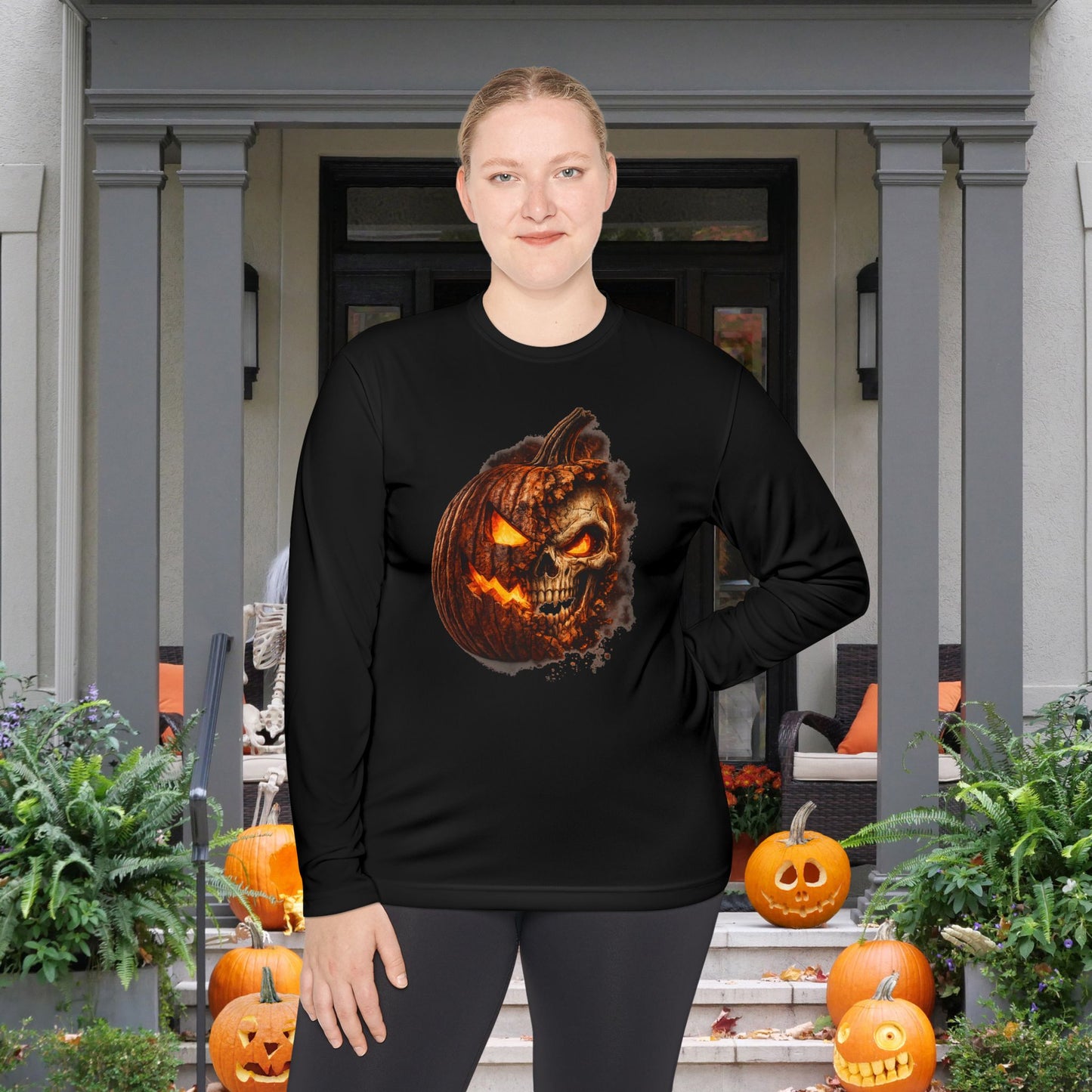 Crumbling Jack-O'-Lantern Skull  Adult Long Sleeve Tee
