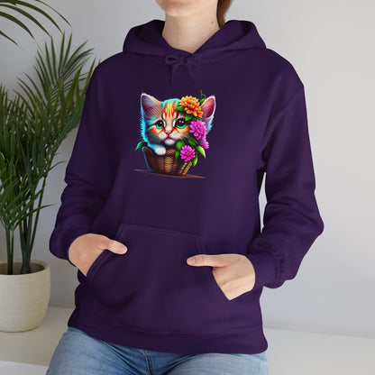 Cute Colorful Kitten in Flowers Heavy Blend™ Hooded Sweatshirt