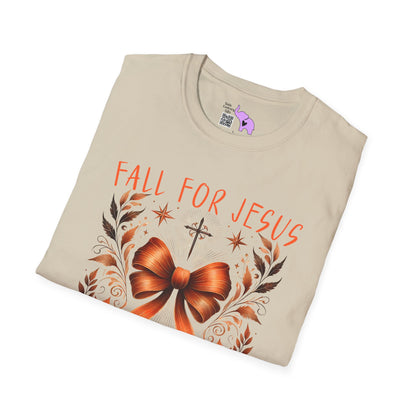 Fall For Jesus He Never Leaves (2) Adult T-shirt
