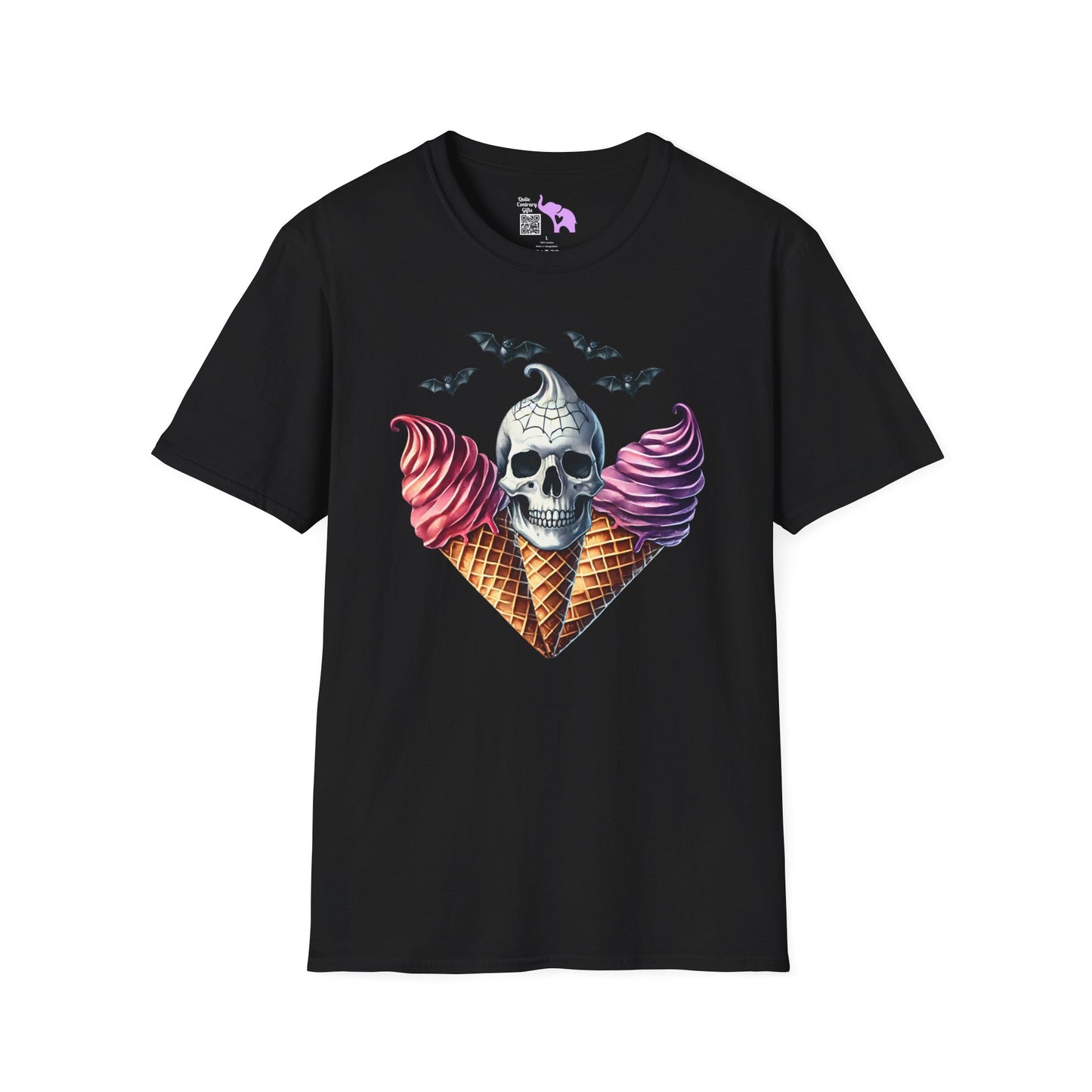 Cute Ice Cream Cone Skull w/Bats Adult T-shirt