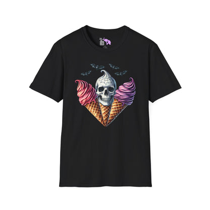 Cute Ice Cream Cone Skull w/Bats Adult T-shirt