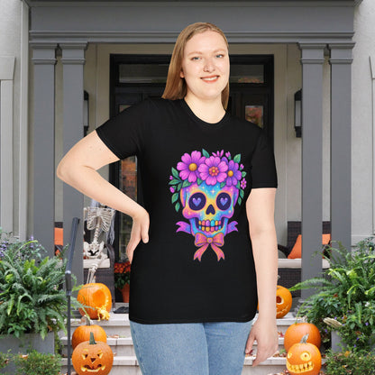 Neon Sugar Skull w/Floral Crown Adult T-shirt