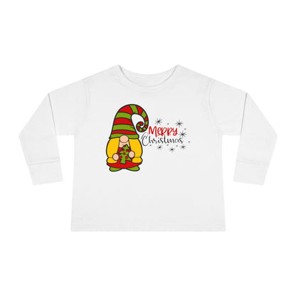Merry Christmas Girl Gnome Toddler Long Sleeve Tee