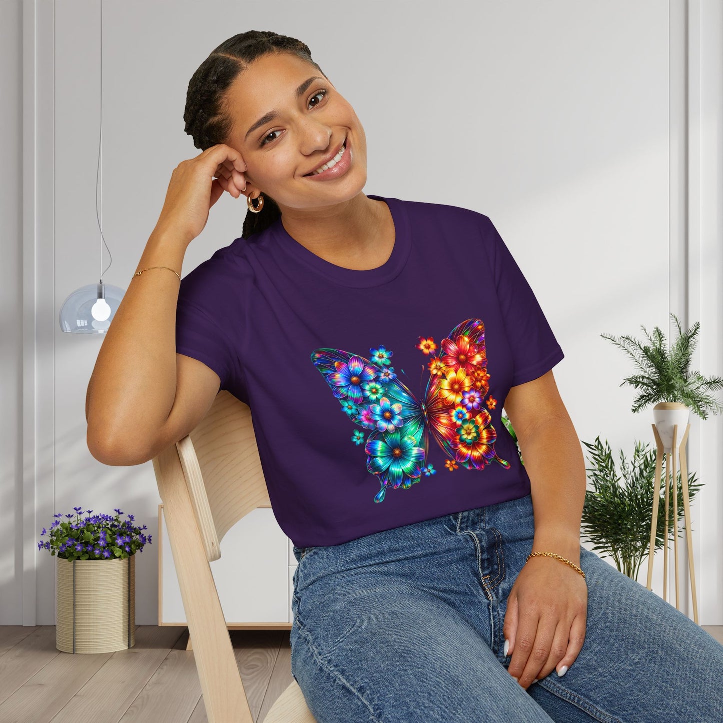 Colorful Floral Butterfly Adult T-shirt