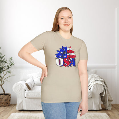 USA Red, White, and Blue Flag Sunflower Adult T-shirt