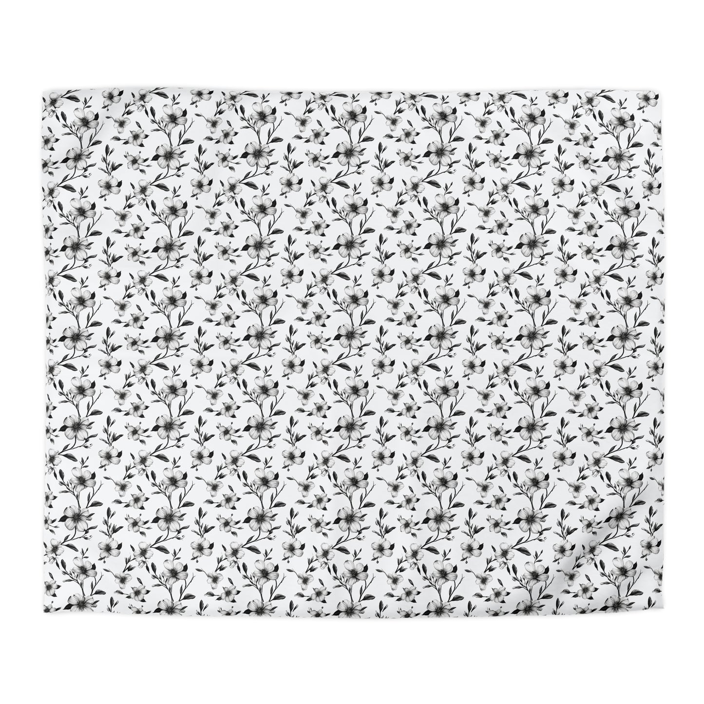 Black & White Five Petal Floral Microfiber Duvet Cover