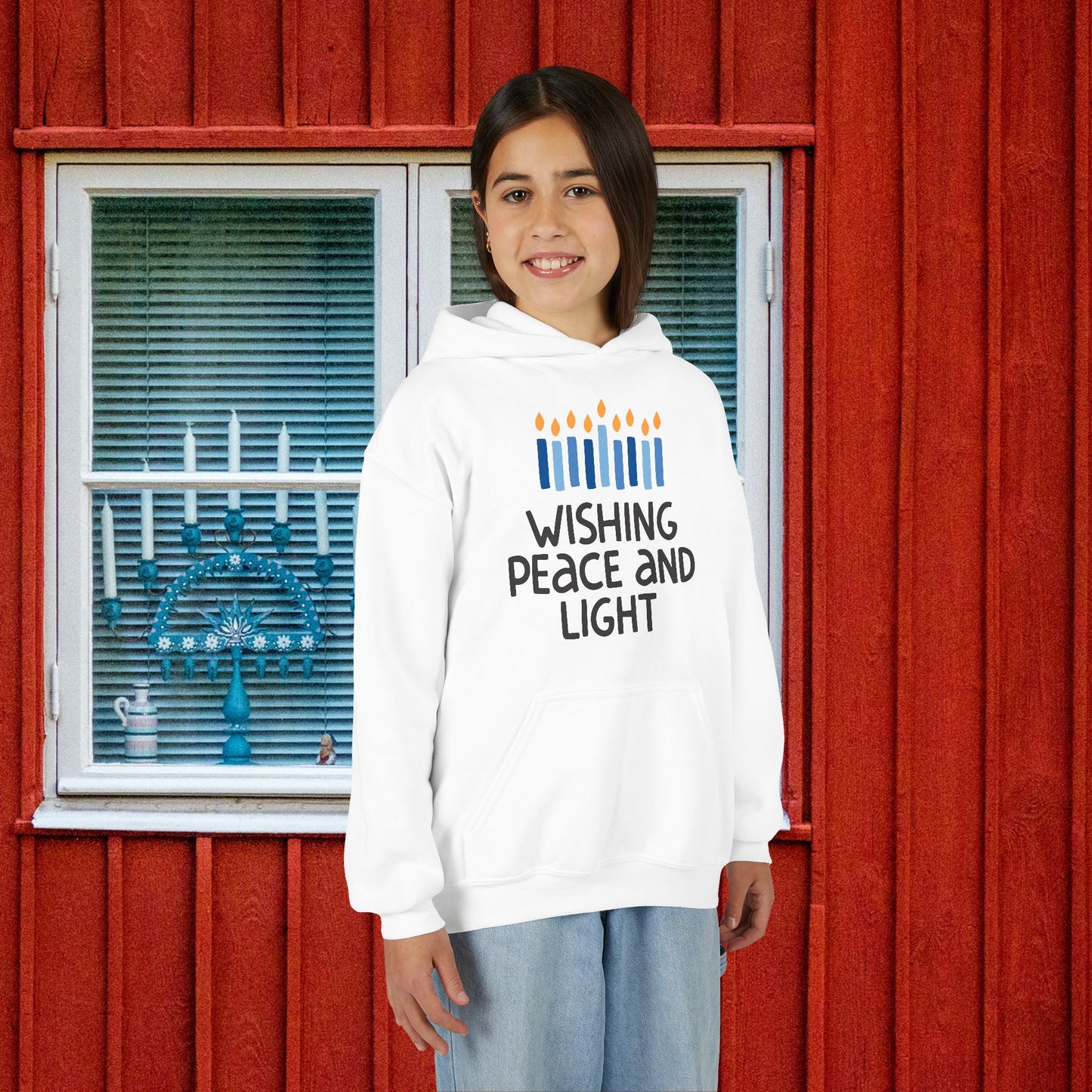 Hanukkah Wishing Peace & Light Youth Hoodie