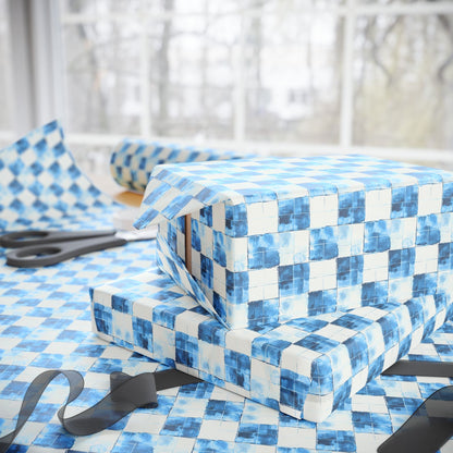 Cozy Blue Checkered Wrapping Paper