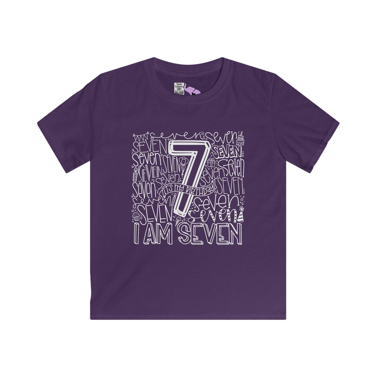 I Am Seven Typography Youth Softstyle Tee