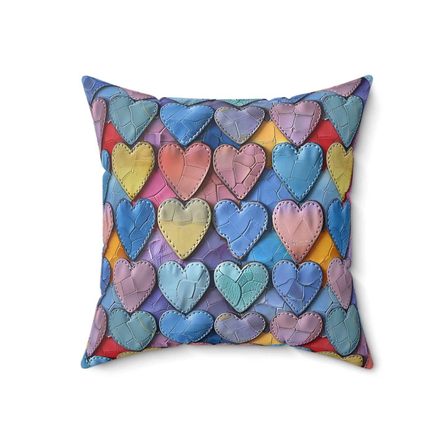 Color Pop Leather Hearts Throw Pillow