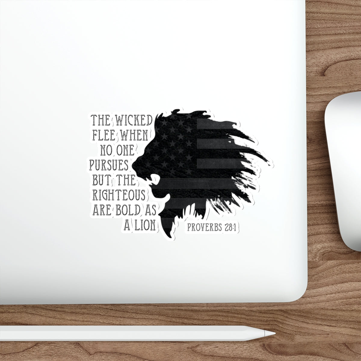 Lion & American Flag Die-Cut Stickers -Proverbs 28:1 Design