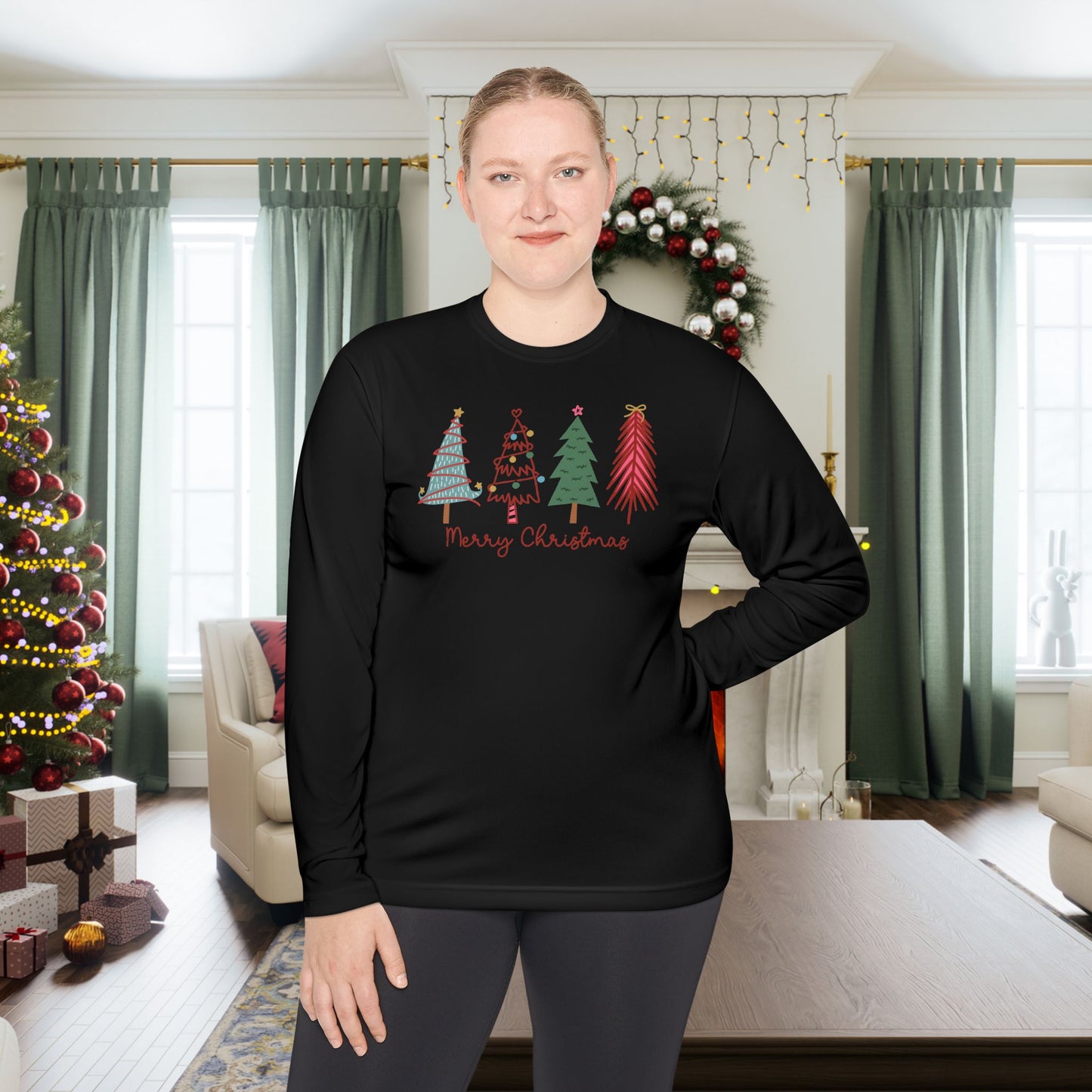 Merry Christmas Trees Adult Long Sleeve Tee