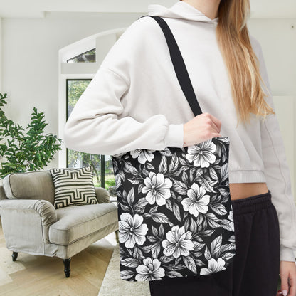 Monochrome Paradise Bloom Canvas Tote Bag