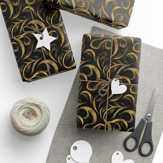 Golden Noir Swirl Wrapping Paper