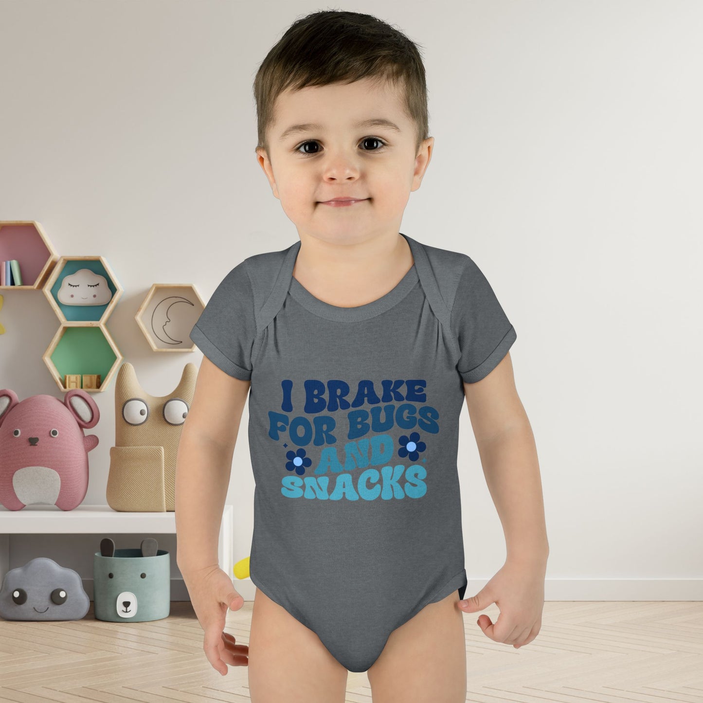 I Brake For Bugs and Snacks Infant Baby Rib Bodysuit
