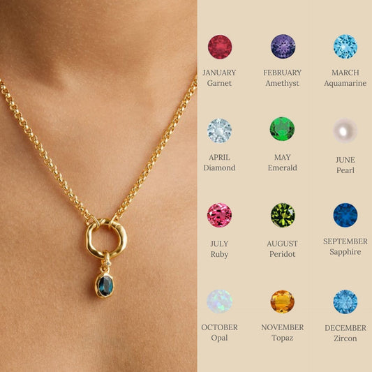 Birthstone O-Ring Oval Pendant Necklace