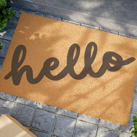 Hello Coconut Fiber Doormat