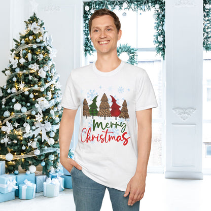 Checkered Print Trees Merry Christmas Adult T-shirt