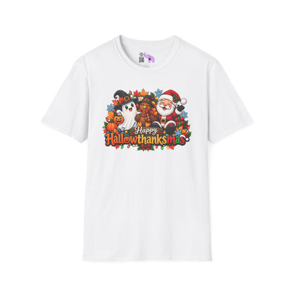 Hallowthanksmas Shirt (Ghost/Turkey/Santa) Adult T-shirt