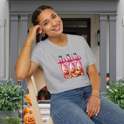 Pink Fizzy Drink w/Pumpkins Adult T-shirt
