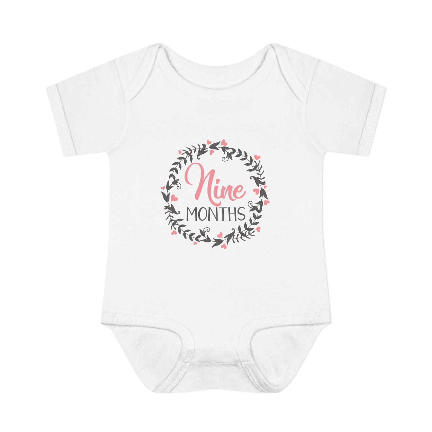 Pink Milestone Wreath Onesie-Nine Months