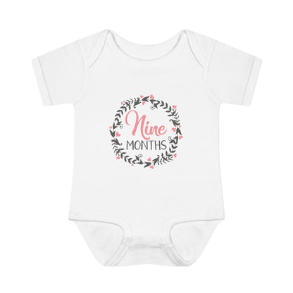 Pink Milestone Wreath Onesie-Nine Months