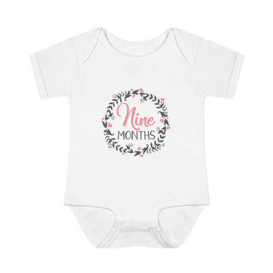 Pink Milestone Wreath Onesie-Nine Months