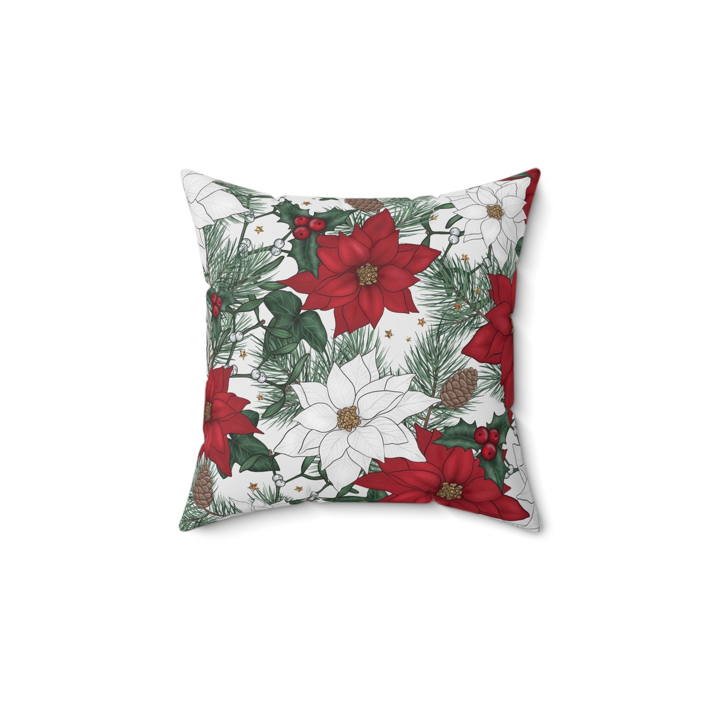 Winter Poinsettia Garden Throw Pillow