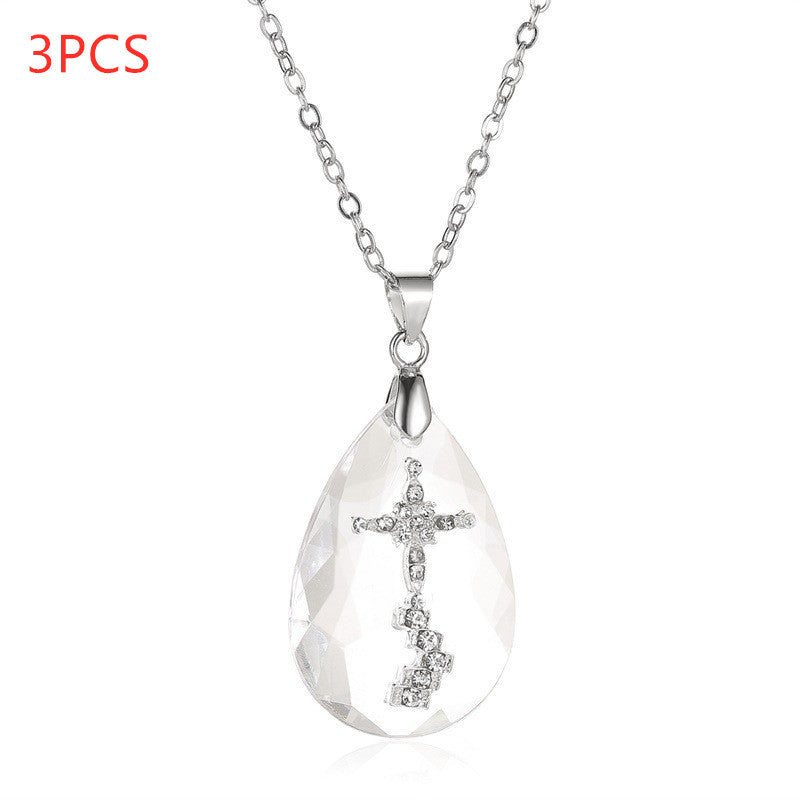 Simple Rhinestone Cross in Crystal Pendant Necklace