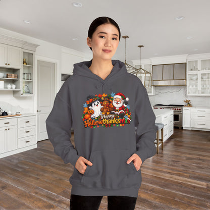 Happy Hallowthanksmas Shirt (Ghost/Turkey/Santa) Heavy Blend™ Adult Hoodie