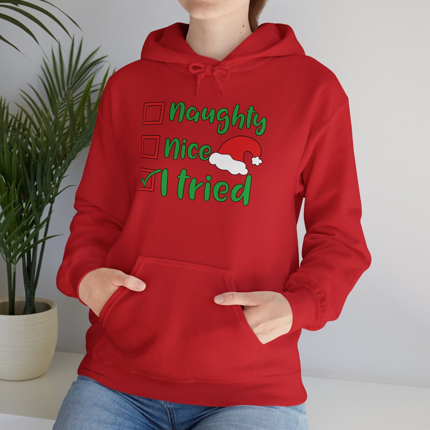 Naughty; Nice; I Tried Adult Heavy Blend™ Hooded Sweatshirt