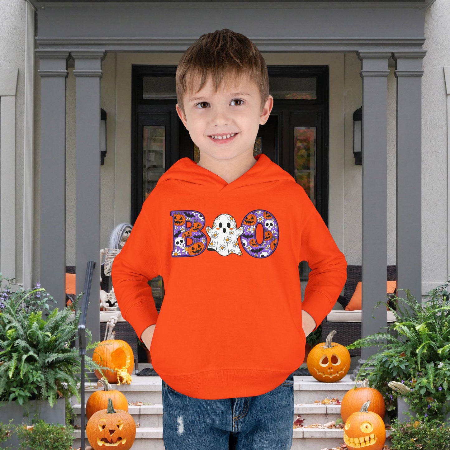 Cute Floral Boo w/Ghost Toddler Hoodie