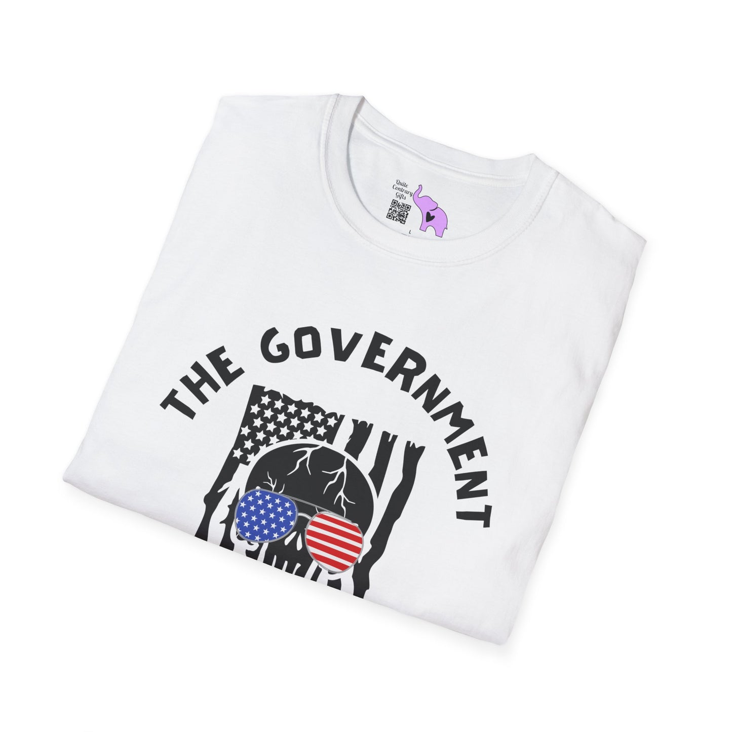 The Government is Lying To Us Skull w/Glasses Over Flag Adult T-shirt