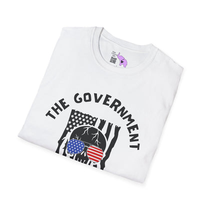 The Government is Lying To Us Skull w/Glasses Over Flag Adult T-shirt