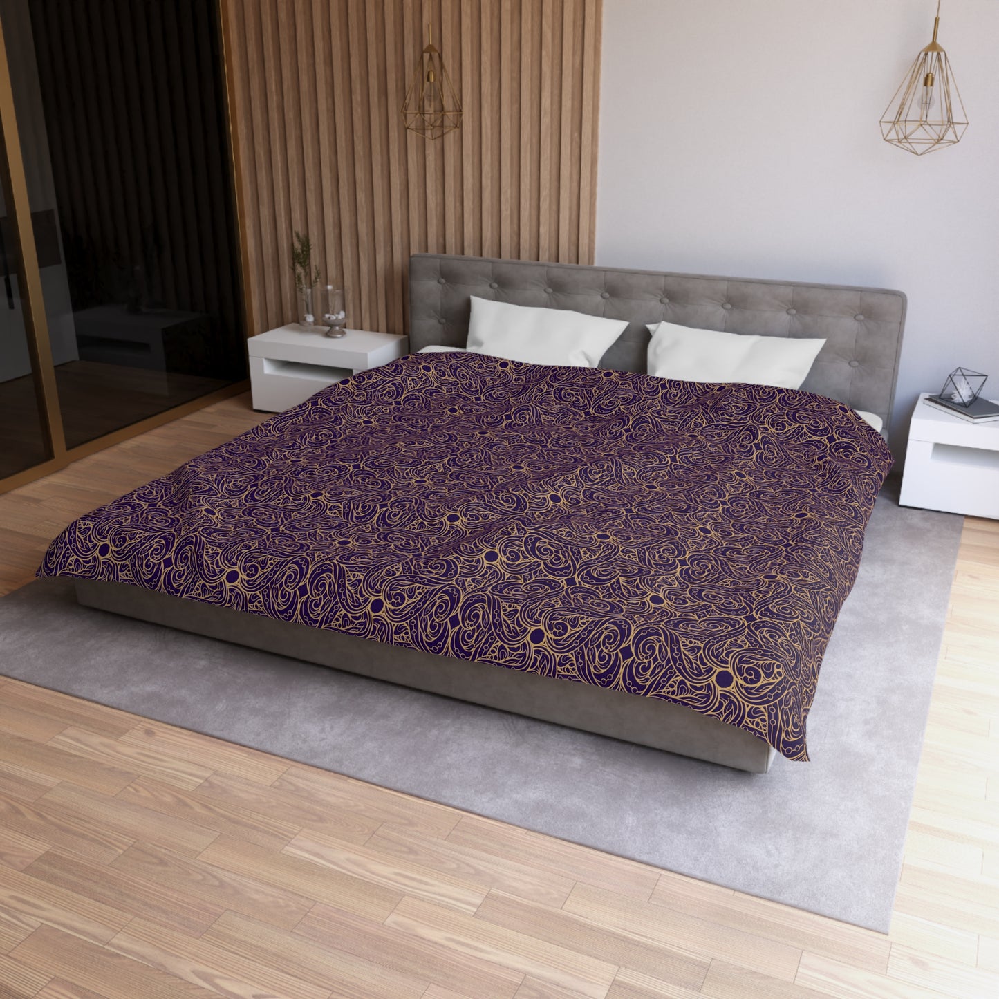 Golden Amethyst Radiance Mandala Microfiber Duvet Cover