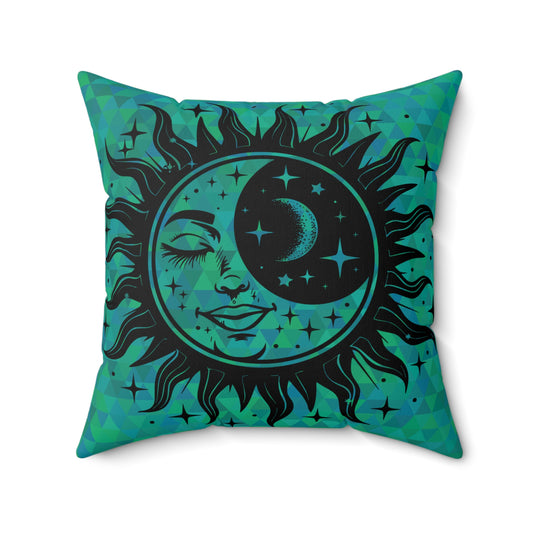 Sun & Moon on Teal Throw Pillow